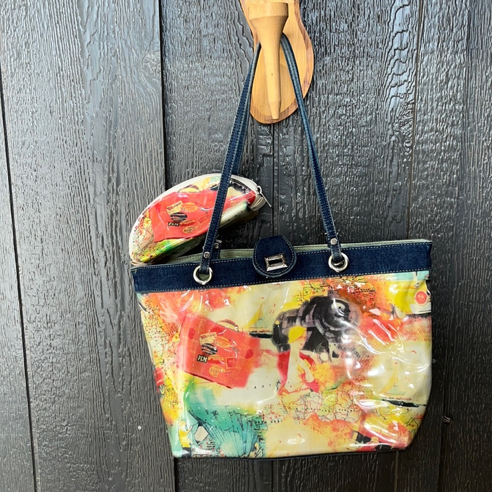 Tote bag with denim straps! GUC